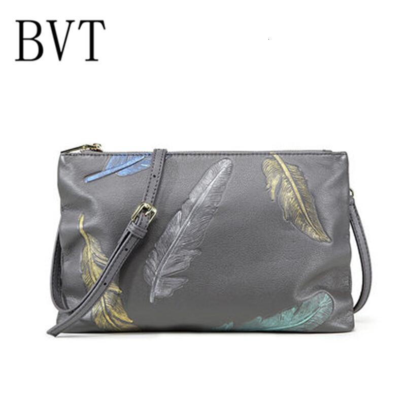 BVT小包包羽毛休闲时尚手拎包印花信封手包斜跨百搭单肩真皮女包_0 灰色