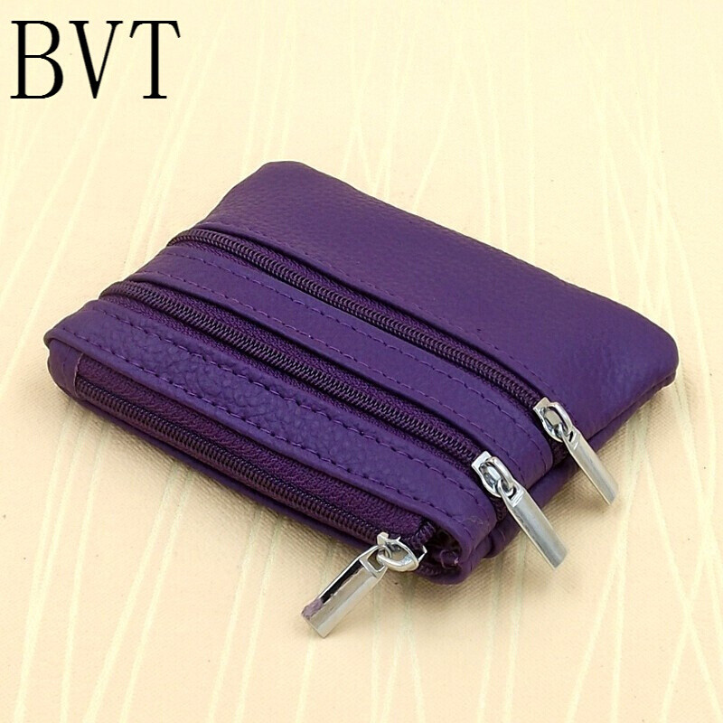 BVT韩版女式小零钱包袋拉链手拿迷你硬币包汽车钥匙包牛皮卡包 紫色