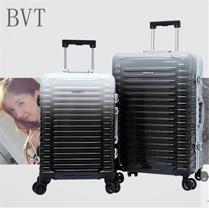 BVT新款铝框拉杆箱渐变色行李箱20/24/26寸箱子海关锁密码旅行箱女拉杆箱万向轮 #24寸 黑色