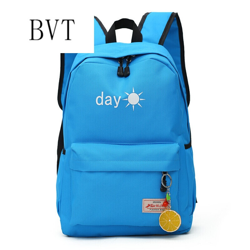 BVT2017新款书包男女双肩包休闲帆布背包学院风高中学生旅行包 天蓝