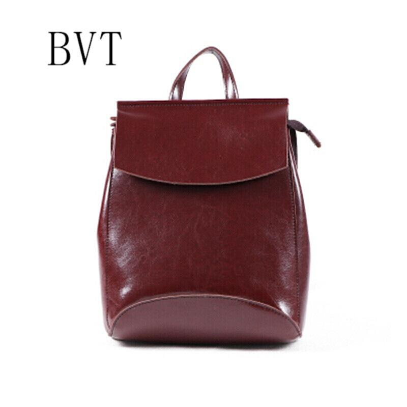 BVT双肩包女真皮韩版潮流休闲时尚学院风百搭牛皮两用背包女包 咖啡色