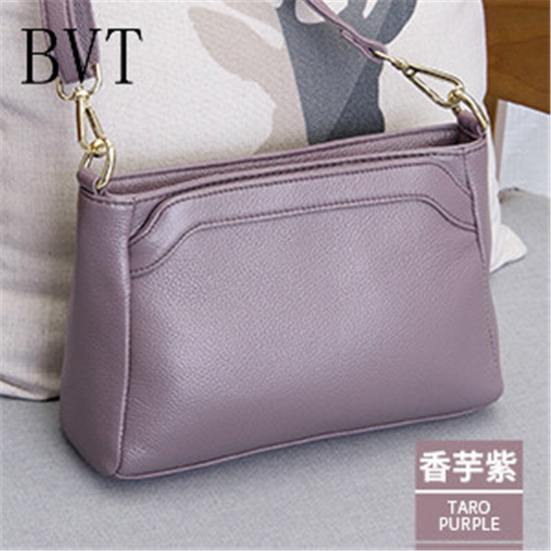 BVT牛皮斜挎包手拿手提小挎包真皮迷你荔枝纹小包单肩小方包女包 香芋紫