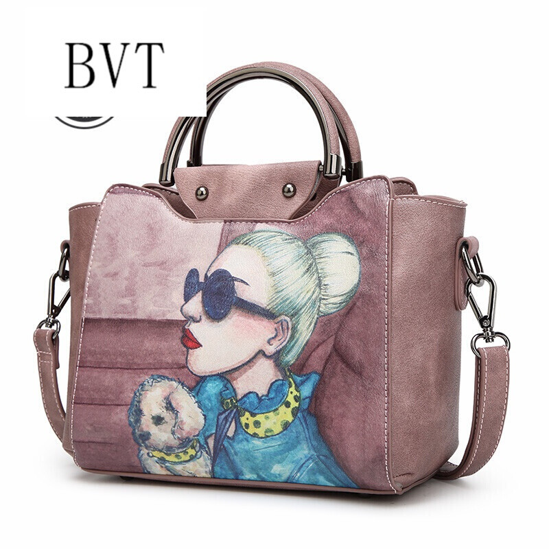 BVT手提包新款韩版斜挎包女时尚个性大气简约百搭手提单肩包 粉红
