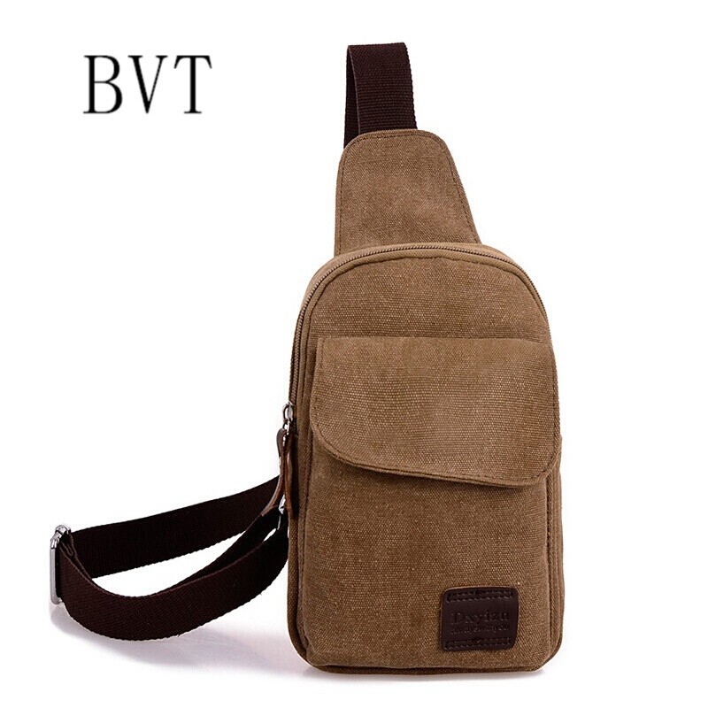 BVT帆布男胸包潮流包单肩斜挎包商务款 咖啡色
