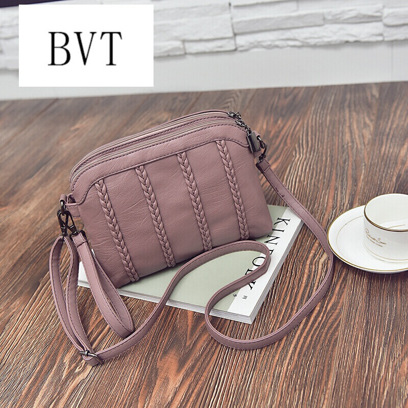 BVT女士皮包韩版潮女包包编织女包贝壳包休闲百搭单肩斜挎包女士手机零钱包 款式1粉色