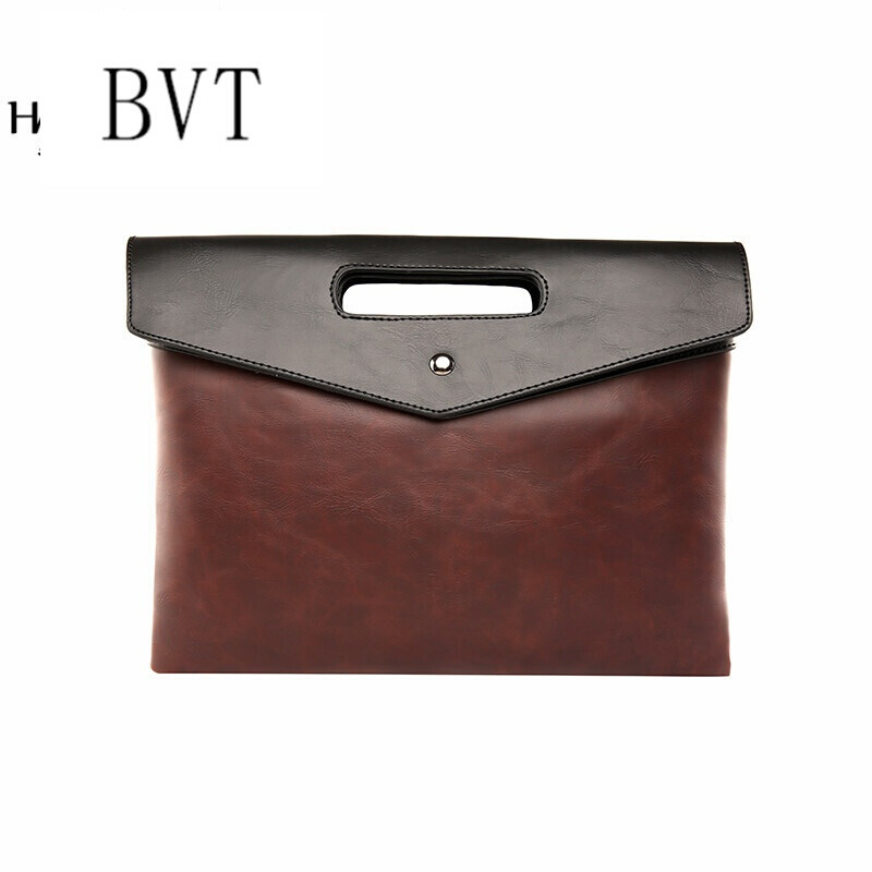 BVT新款男士时尚疯马皮手抓包复古潮流手拿包休闲时尚文件包黑色 默认颜色