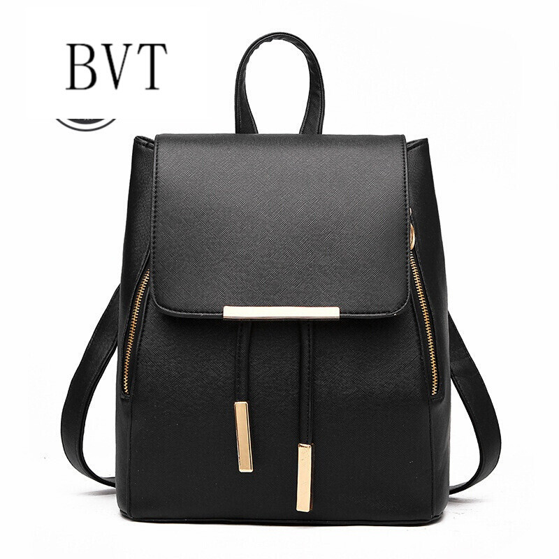 BVT双肩包女新款欧美时尚休闲双肩包女简约学院甜美淑风女包 黑色