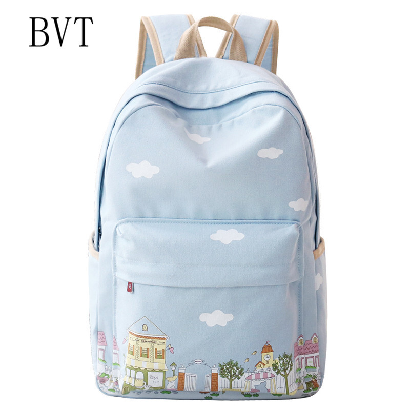 BVT韩版女孩大童简易背包初中小学生3四4五6六5年级双肩书包轻便 淡蓝色