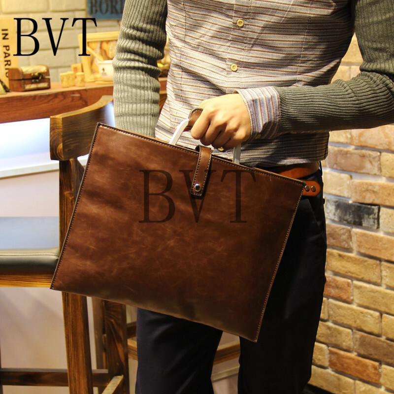 BVT英伦复古包男士手袋Ipad公文包手提单肩包疯马皮文件包做旧男包_5 咖色