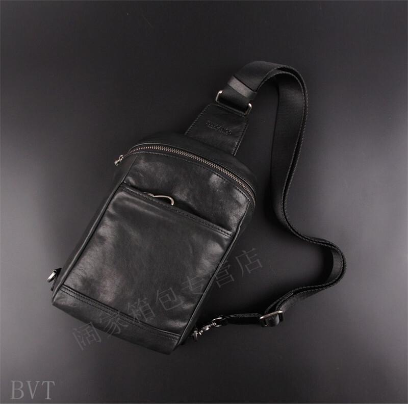 BVT韩版潮男士胸包牛皮胸包男欧美时尚植鞣真皮单肩包个性迷你斜挎包黑色_0 默认颜色