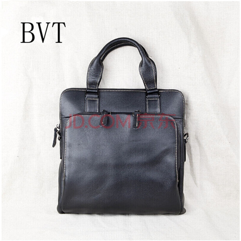 BVT男士真皮手提包竖款公文包时尚潮流韩版商务休闲牛皮男包包文件包黑色 默认颜色