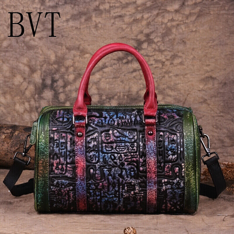 BVT女士欧美时尚牛皮几何图案撞色拉链单肩斜挎手提包 灰色
