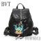 BVT双肩包女韩版PU皮包旅行包初中学生书质百搭简约吊坠女背包_9 黑色