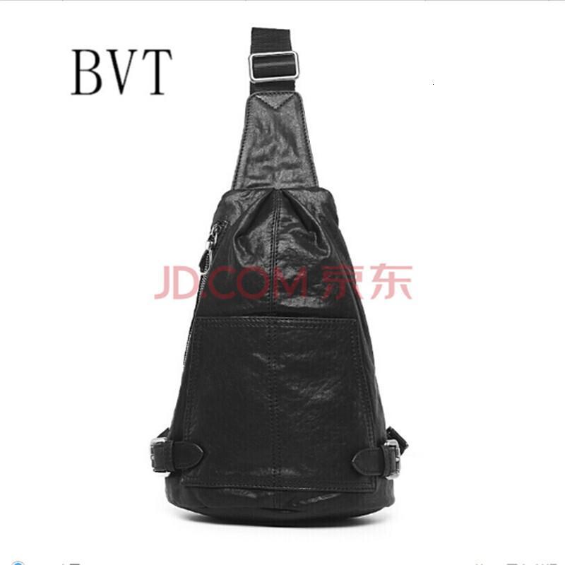 BVT植鞣牛皮男士胸包单肩背包斜挎包欧美风潮男包韩版牛皮胸前包黑色_4 默认颜色