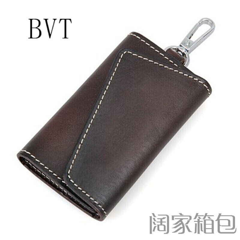 BVT钥匙包男式腰挂钥匙包男女锁匙包多功能复古休闲百搭牛皮钥匙卡包_1 巧克力色