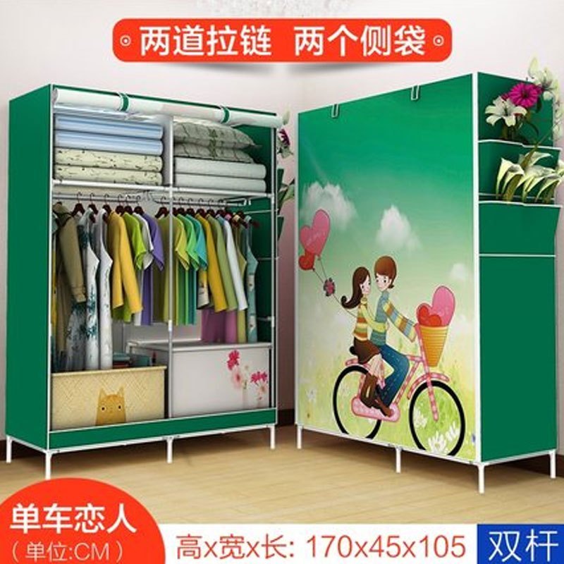 简约现代新款韩式简易布艺衣柜钢管加粗加固衣橱现代简约折叠衣柜经济型框架结构拆装家居家用卡_6_3 双杆-旅行