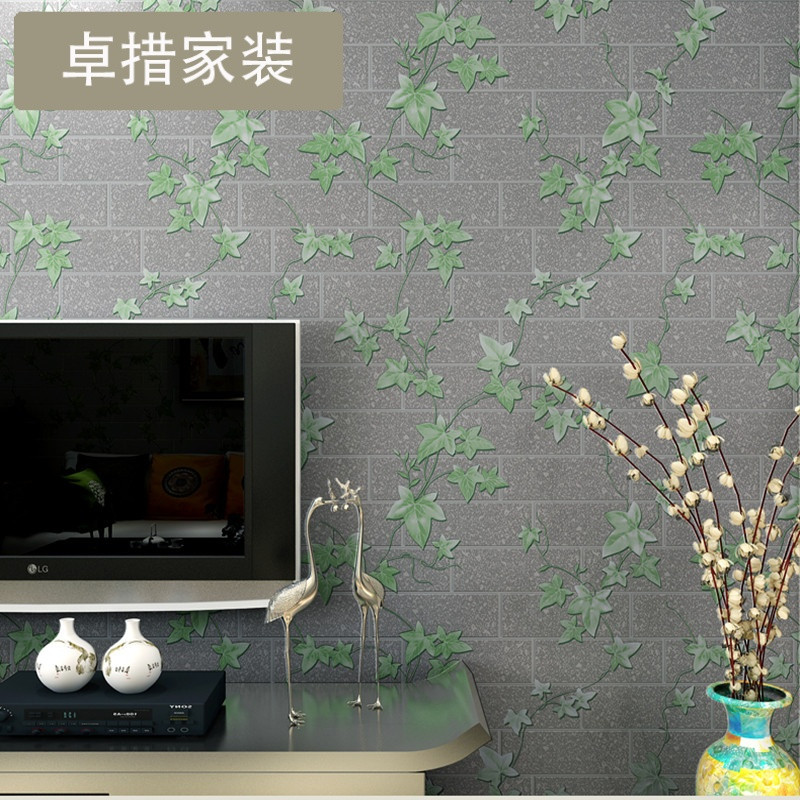 Y中式砖纹立体环保墙纸客厅卧室复古枫叶书房电视背景墙壁纸_8 86114红
