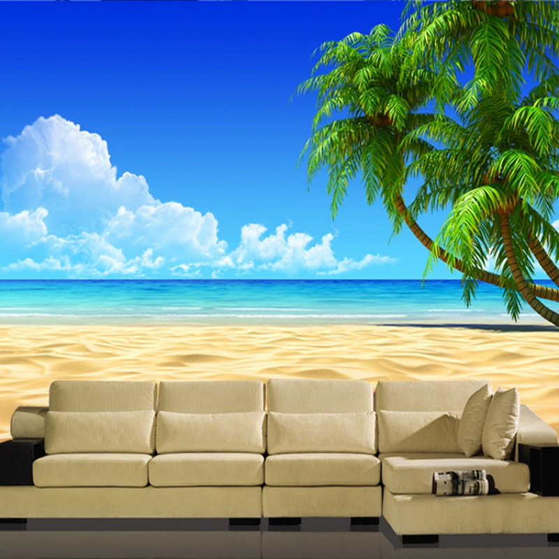大型立体海景壁纸壁画大海海洋客厅电视沙背景墙墙纸沙滩地中海_1 高档无缝珍珠（整幅）/平方