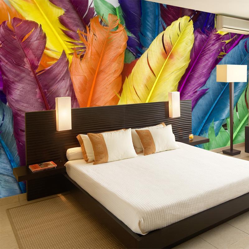 大型壁画3d欧式墙纸床头餐厅卧室客厅背景墙壁纸3D羽毛壁画_9 高档进口无缝无纺布（整幅）