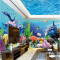儿童卡通海豚乐园主题背景墙纸卧室大型高档壁纸壁画海洋海底世界_2_1 拼接油画布