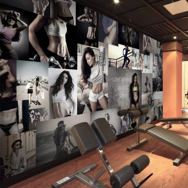 健身房瑜伽馆拳击汗蒸馆墙纸服装店壁画时尚运动男女背景墙壁纸_0 【推荐】无缝内涵真丝布