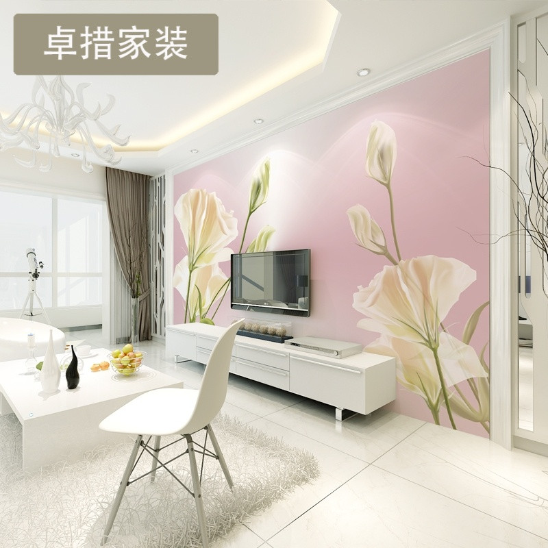 定制中国风3D电视背景墙纸壁纸卧室客厅沙墙布郁金香壁画无缝 4D凹凸无缝工艺