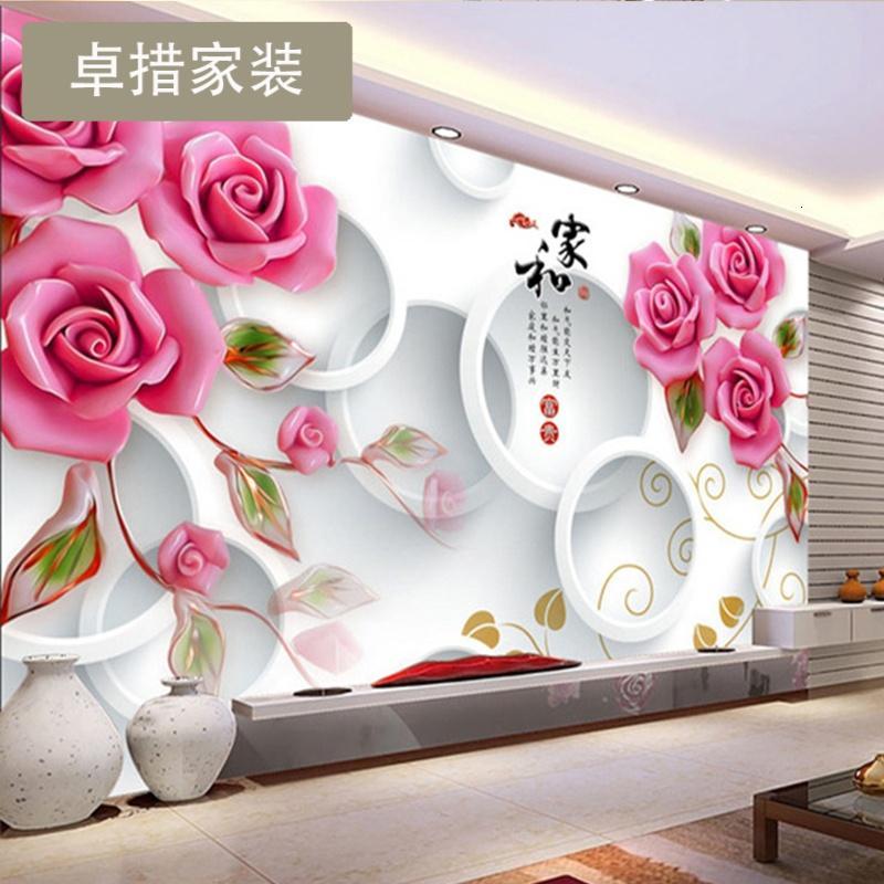 家3D立体无缝壁画电视背景墙纸无纺布客厅卧室温馨中式壁纸_9