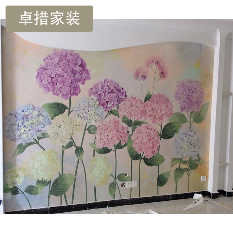 定制中国风田园墙纸竖条纹卧室温馨客厅沙背景墙壁纸绣球芬