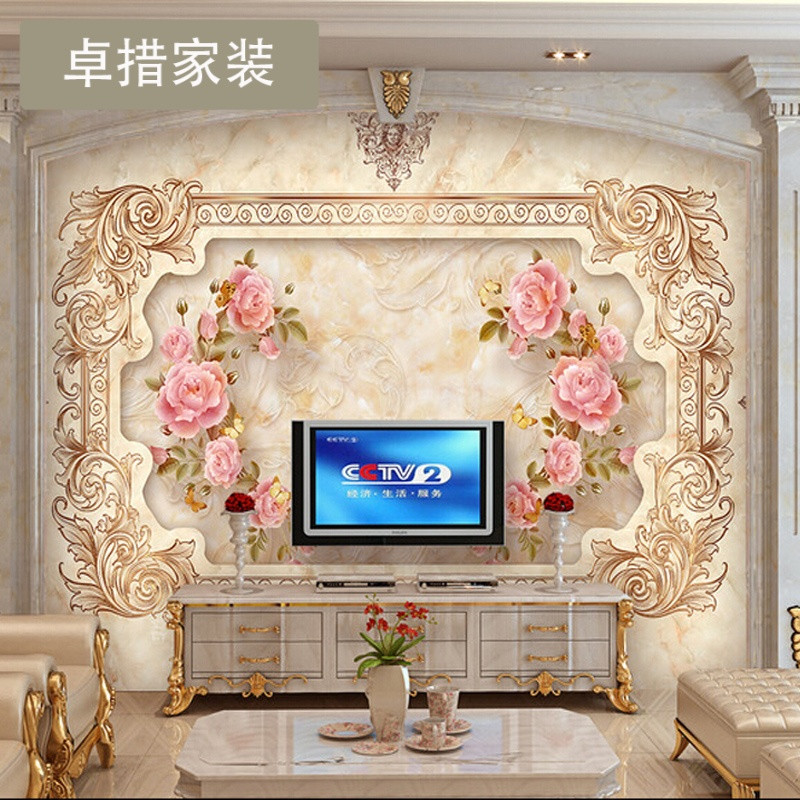 定制3D立体大型壁画墙纸壁纸电视沙背景墙客厅欧式软包花纹仿_6 工程无纺布一平米