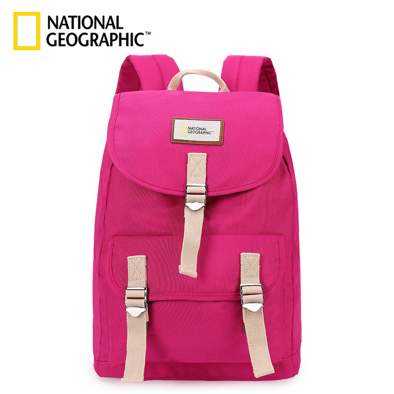 National Geographic双肩包男女时尚书包防水旅行背包多色纯色潮 粉色