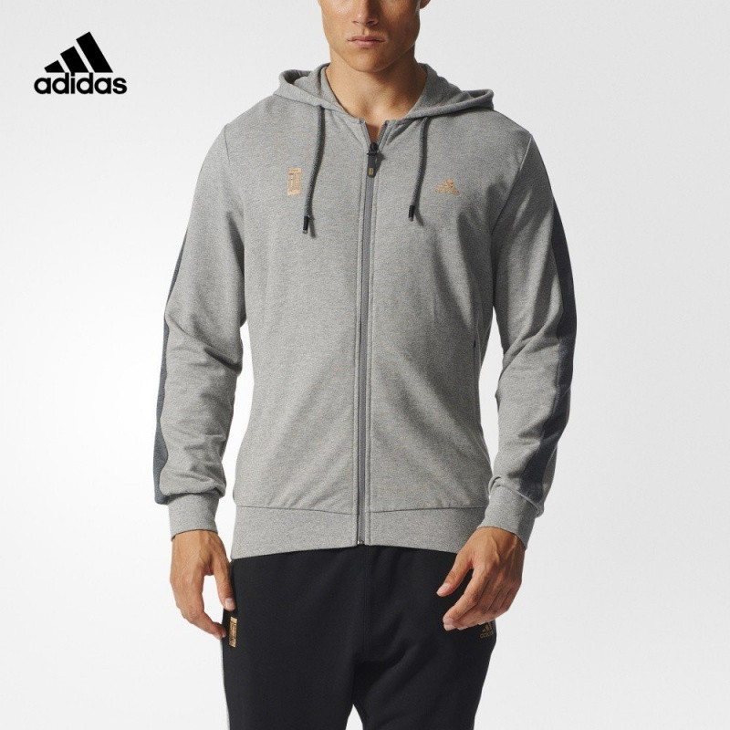 adidas阿迪达斯运动型格男子针织茄克基础麻灰AY4147 S（成人） AY4147