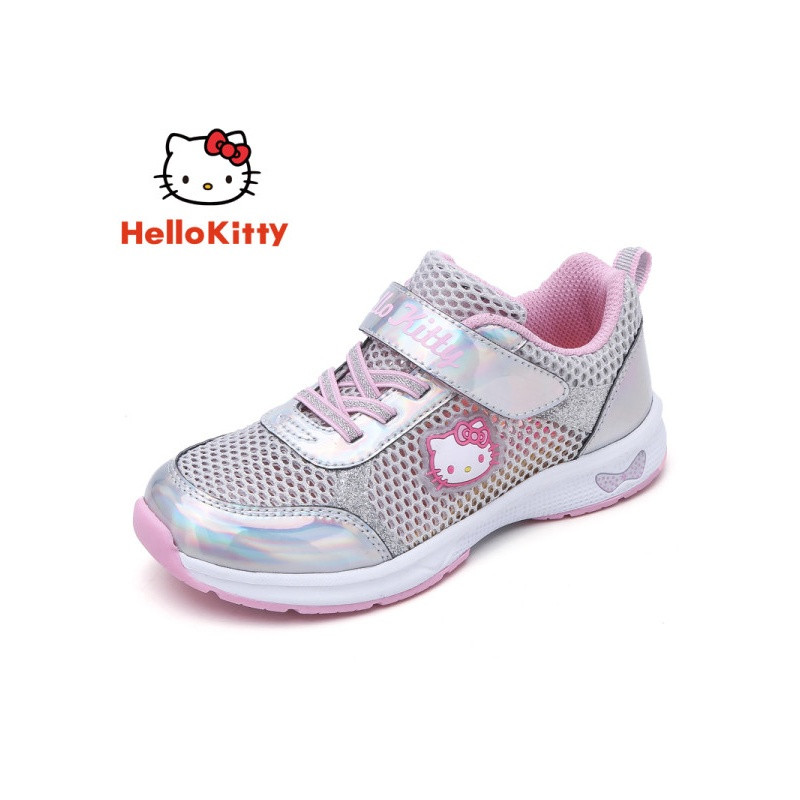 HELLOKITTY凯蒂猫女童运动鞋2017夏款学生鞋网面透气时尚运动鞋K7522829 32码 银色