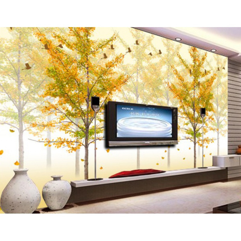 大型壁画客厅卧室电视背景墙纸无缝壁纸墙画现代简约无纺布树木 无缝闪银布