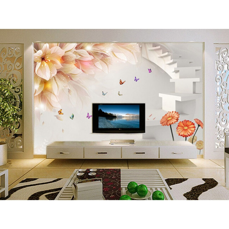 无缝大型壁画客厅墙纸卧室沙床头简约3D电视背景墙壁纸防水花朵 无缝无纺布（整张/平方）