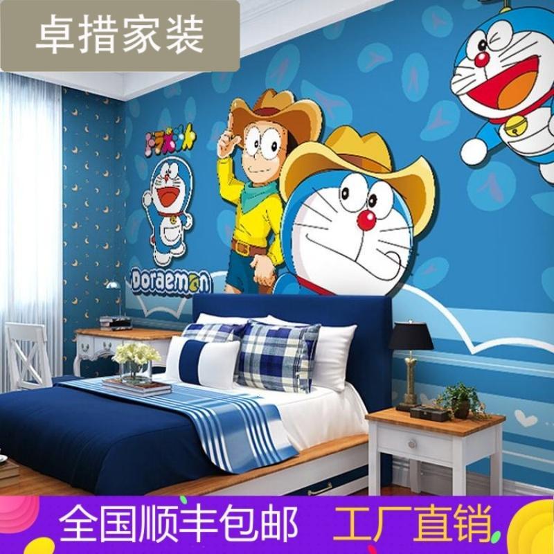 机器猫哆啦A梦大型壁画卡通动漫叮当猫壁纸男孩儿童房幼儿园_6 无缝靓丽真丝布（一整张）