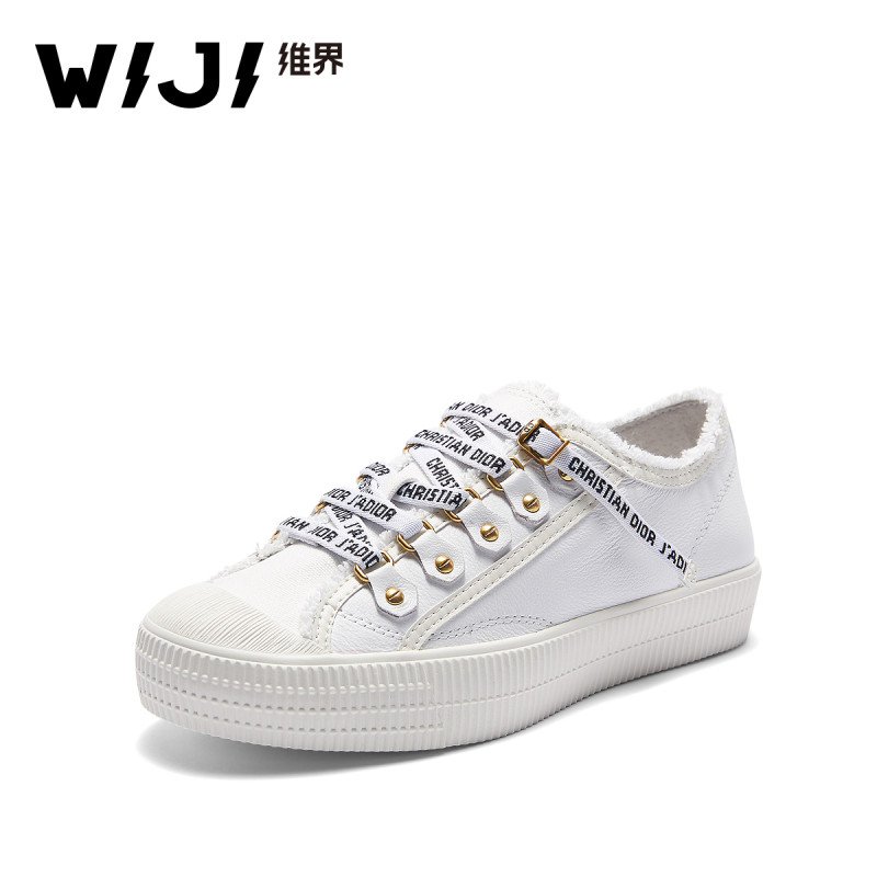 WIJI2018春夏新款韩版透气休闲运动鞋女韩范儿板鞋街头风毛边潮鞋 白色 39