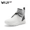 WIJI2018春季新款欧洲站休闲高帮系带平底运动鞋毛线白色厚底女鞋 38 白/黑