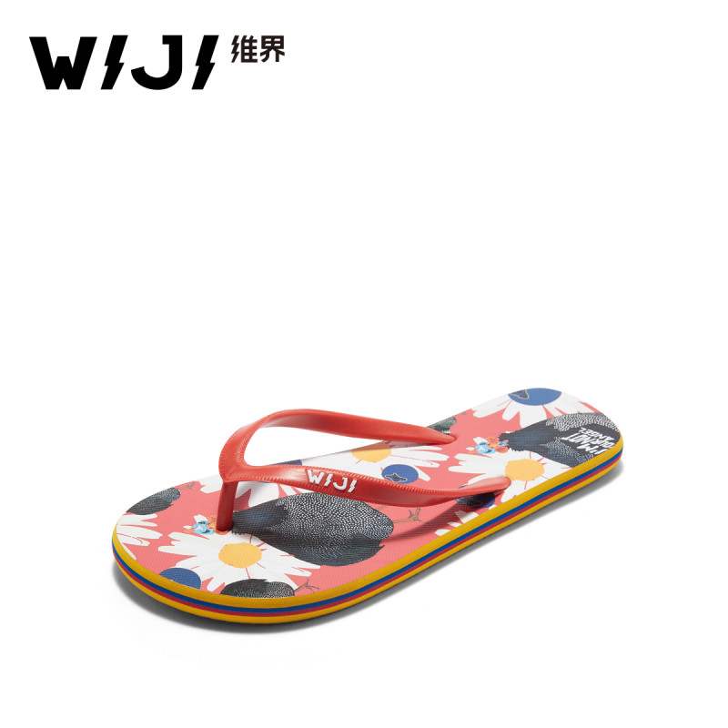WIJI夏季新款女拖凉爽沙滩鞋韩版花色防滑不磨脚女士人字拖鞋个性 花色 38