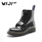 WIJI女鞋2018春季真皮新款韩版潮流马丁靴个性时尚厚底百搭休闲鞋 黑色 37