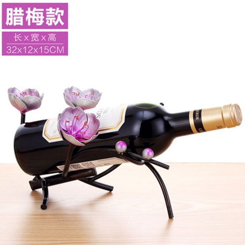 红酒架摆件欧式创意葡萄酒架酒瓶架铁艺家居仿真红酒架子展示架酒架悬挂葡萄酒架子葡萄酒架高脚杯_7 腊梅款