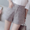 简妮薇2018新款格子高腰阔腿裤女a字短裤女夏韩版显瘦裤子女宽松休闲裤 咖啡色 XL