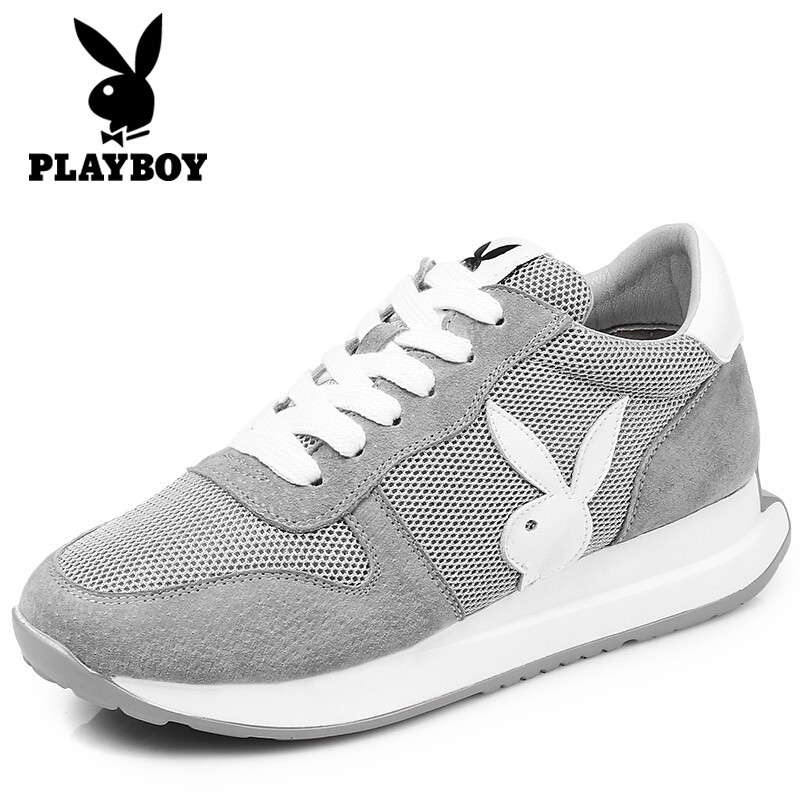 PLAYBOY/花花公子女鞋运动鞋女跑步鞋时尚新款内增高韩版百搭网面户外休闲鞋KZ 灰色 37