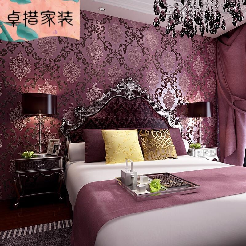 欧式壁纸3D立体无纺布背景墙客厅沙卧室床头背景墙纸紫色仅墙纸_9 默认颜色