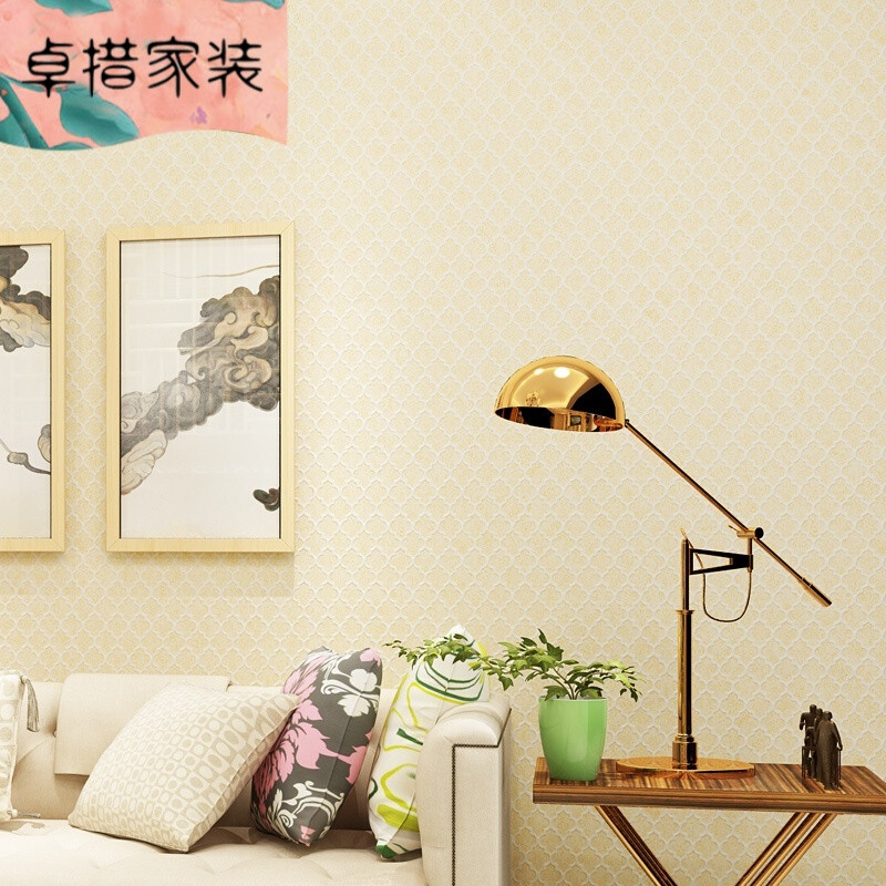 蜂窝素色无纺布壁纸现代简约卧室客厅餐厅纯色背景浮雕立体3D墙纸米黄色81802仅墙纸 壁纸非自粘需购买胶水贴