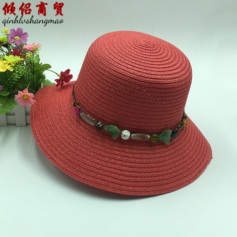 韩版草帽小清晰帽子女士夏天草帽防晒沙滩太阳遮阳帽 西瓜红