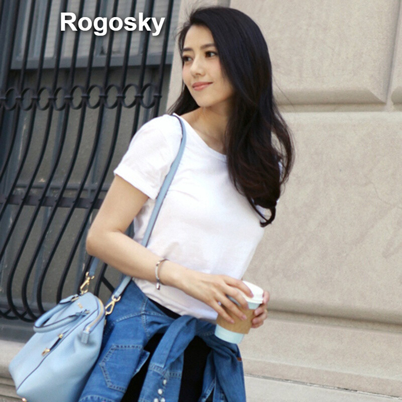 Rogosky港系潮牌2018夏季高圆圆纯白色T恤衫女装百搭简约学生短袖修身打底上衣纯白色 2XL 默认颜色