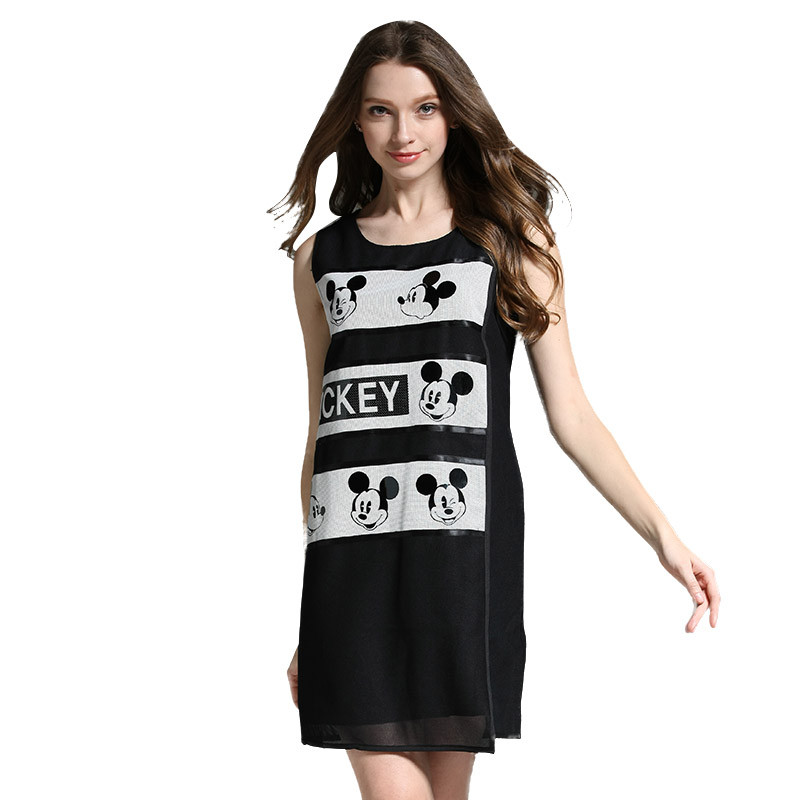 美莎帕 时尚休闲米奇头烫图连衣裙MA15XL067803 L 黑色