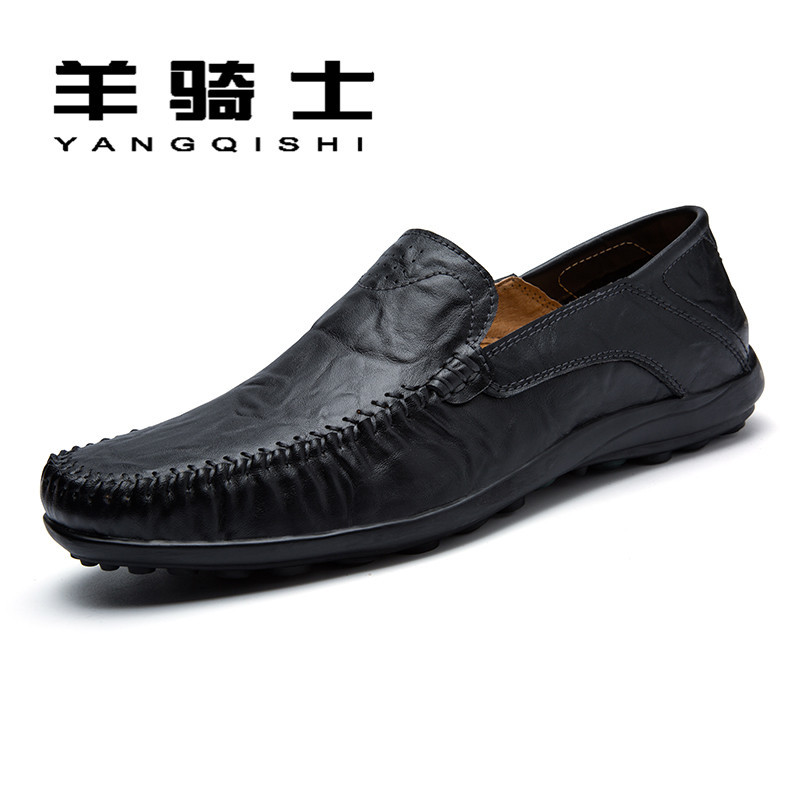 羊骑士男士休闲皮鞋百搭懒人鞋韩版潮流豆豆鞋一脚蹬软底男鞋子ZS MT9008黑色 42码