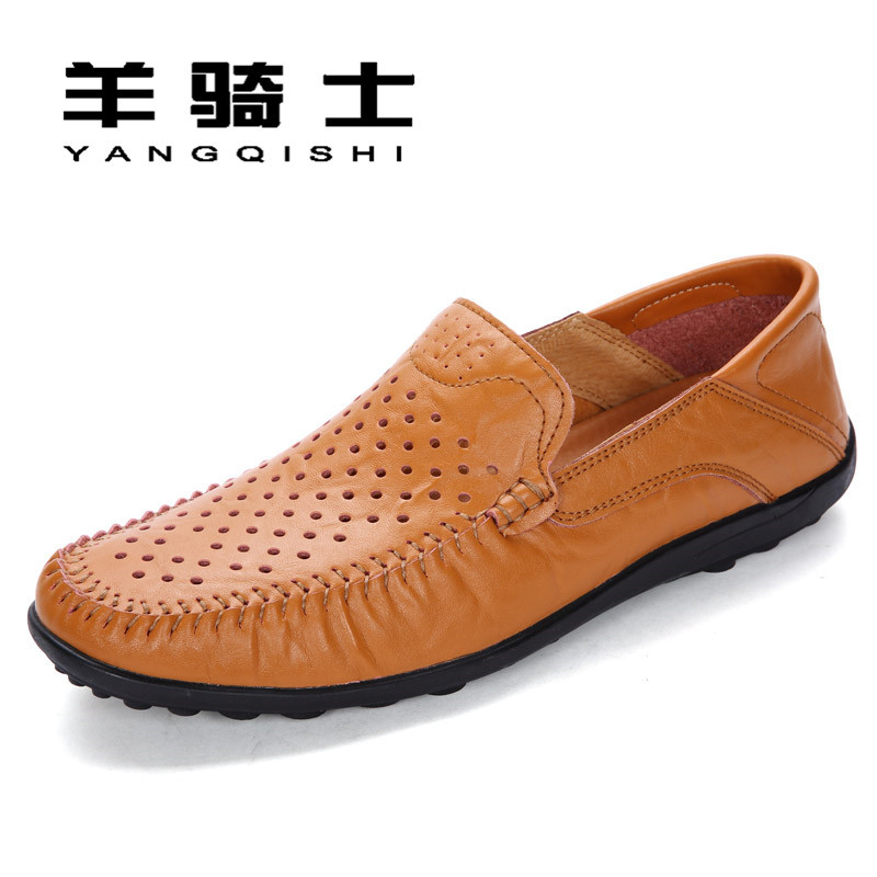 羊骑士男士休闲皮鞋百搭懒人鞋韩版潮流豆豆鞋一脚蹬软底男鞋子ZS MZF9008浅棕 43码