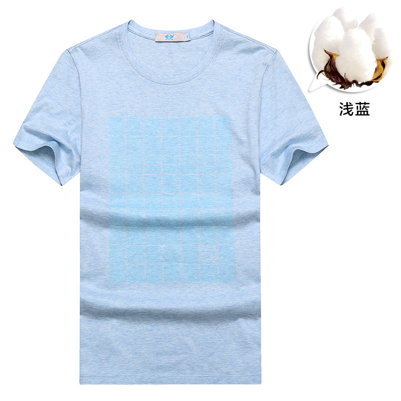木笛2018夏季新款男士圆领短袖t恤半袖t恤纯色休闲衣服男装半截袖MDTX17B1749 170/M 浅蓝色